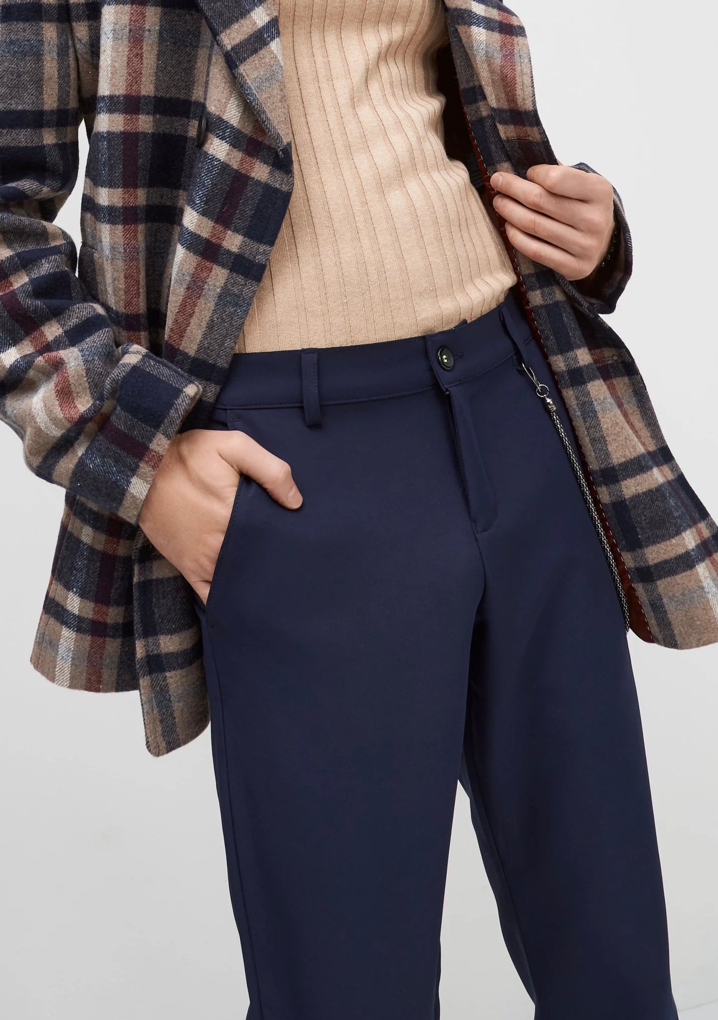 Mid Weight Pants With Side Chain Navy