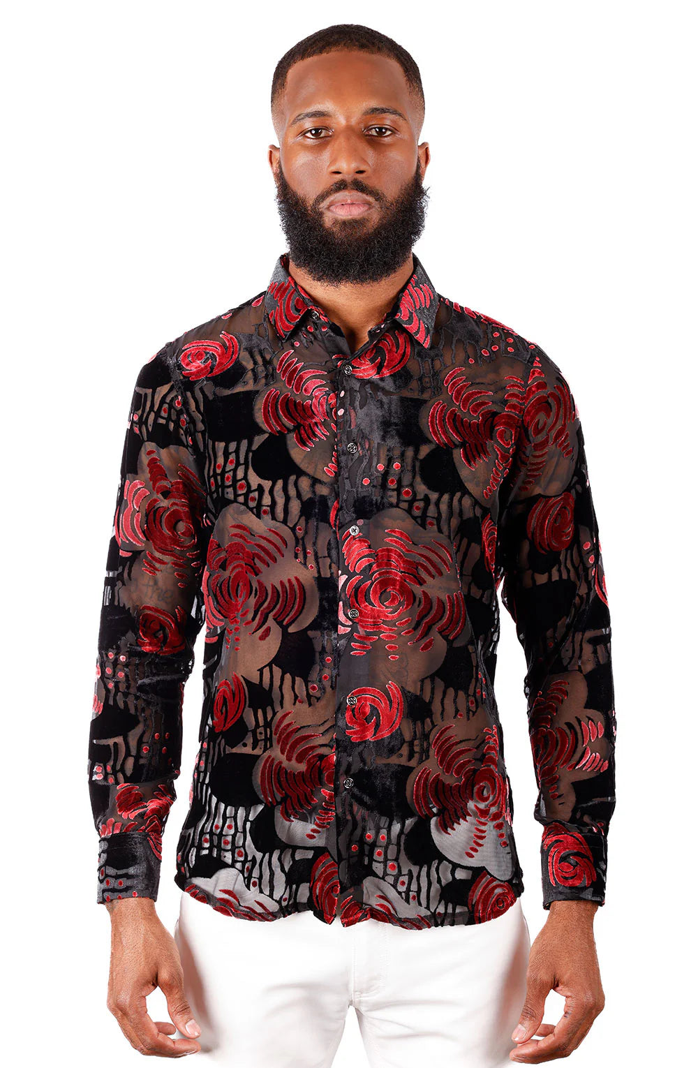 Red Roses Black Mesh Long Sleeve