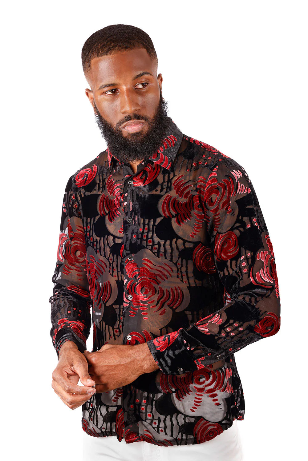 Red Roses Black Mesh Long Sleeve