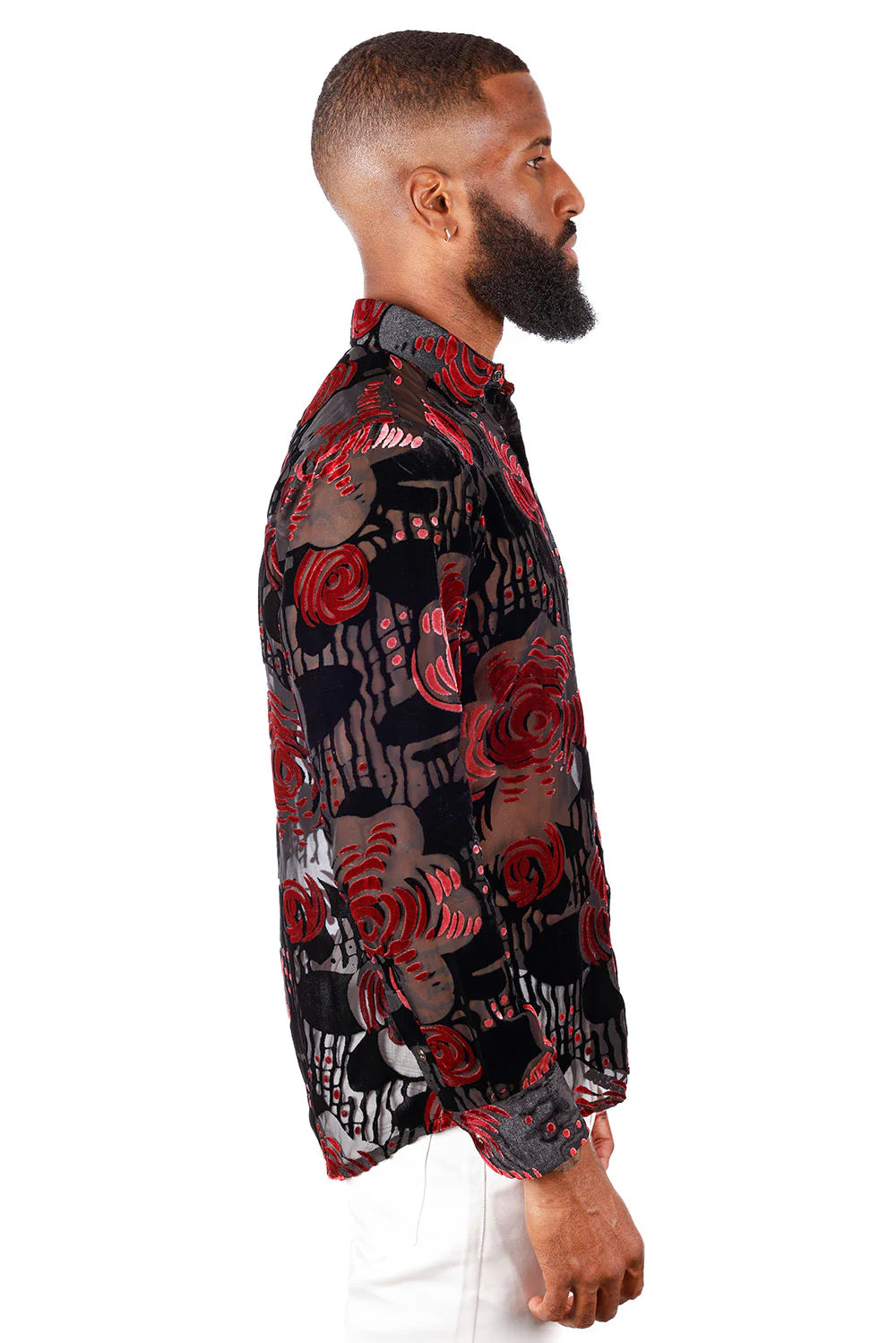 Red Roses Black Mesh Long Sleeve