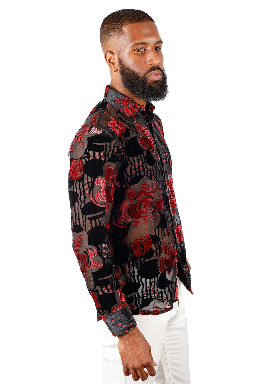 Red Roses Black Mesh Long Sleeve