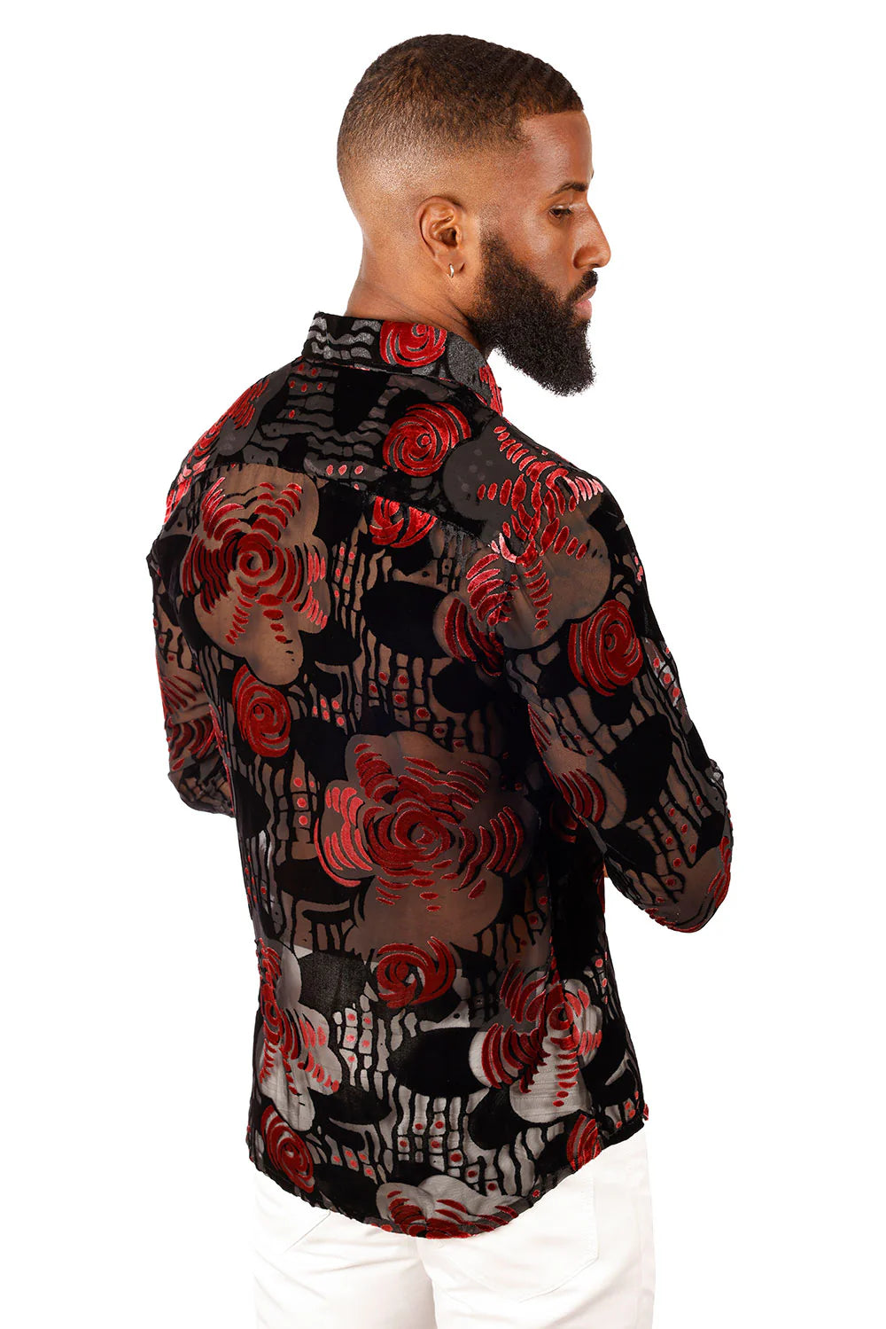 Red Roses Black Mesh Long Sleeve