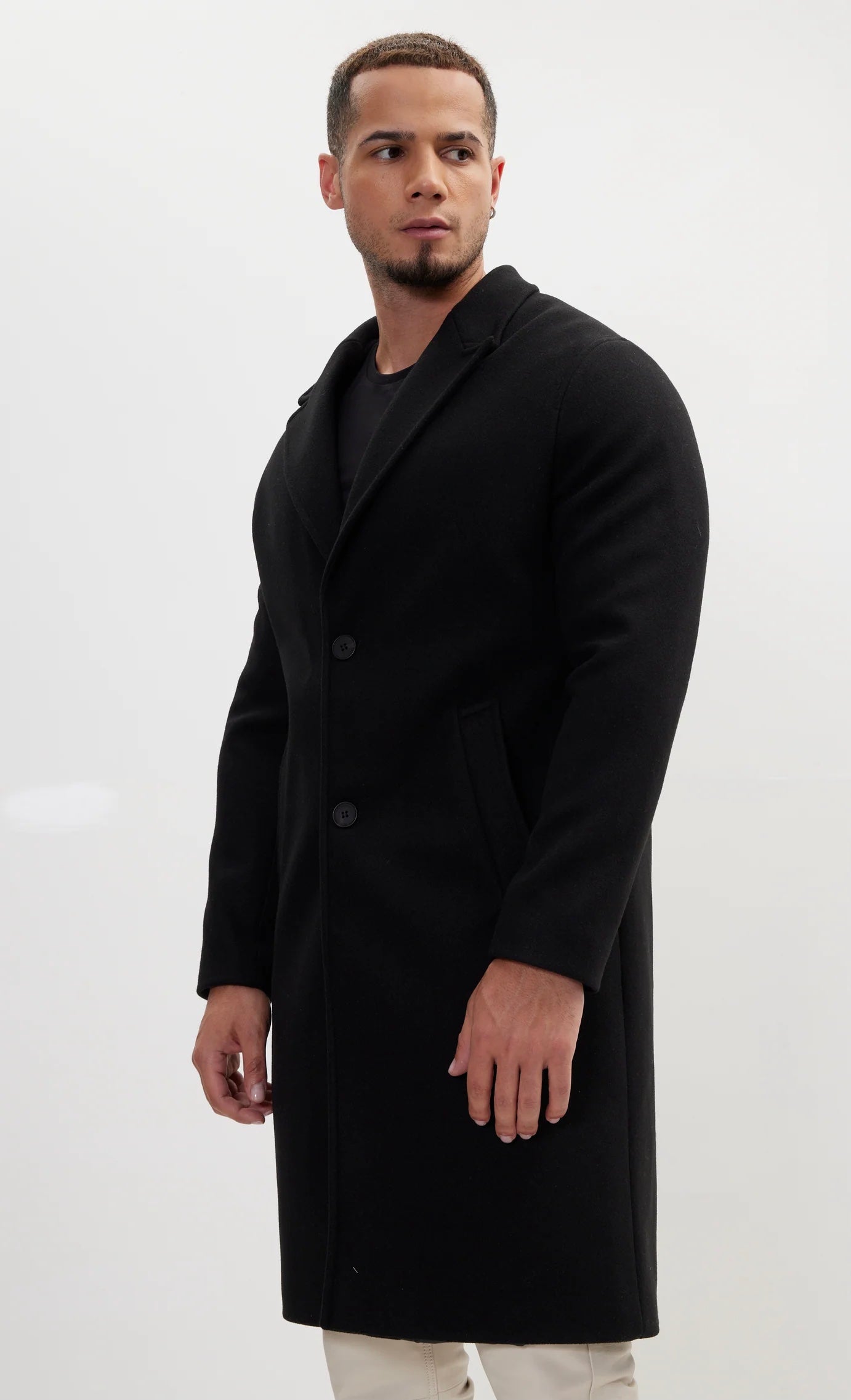 Pea Coat With Notch Lapel Black