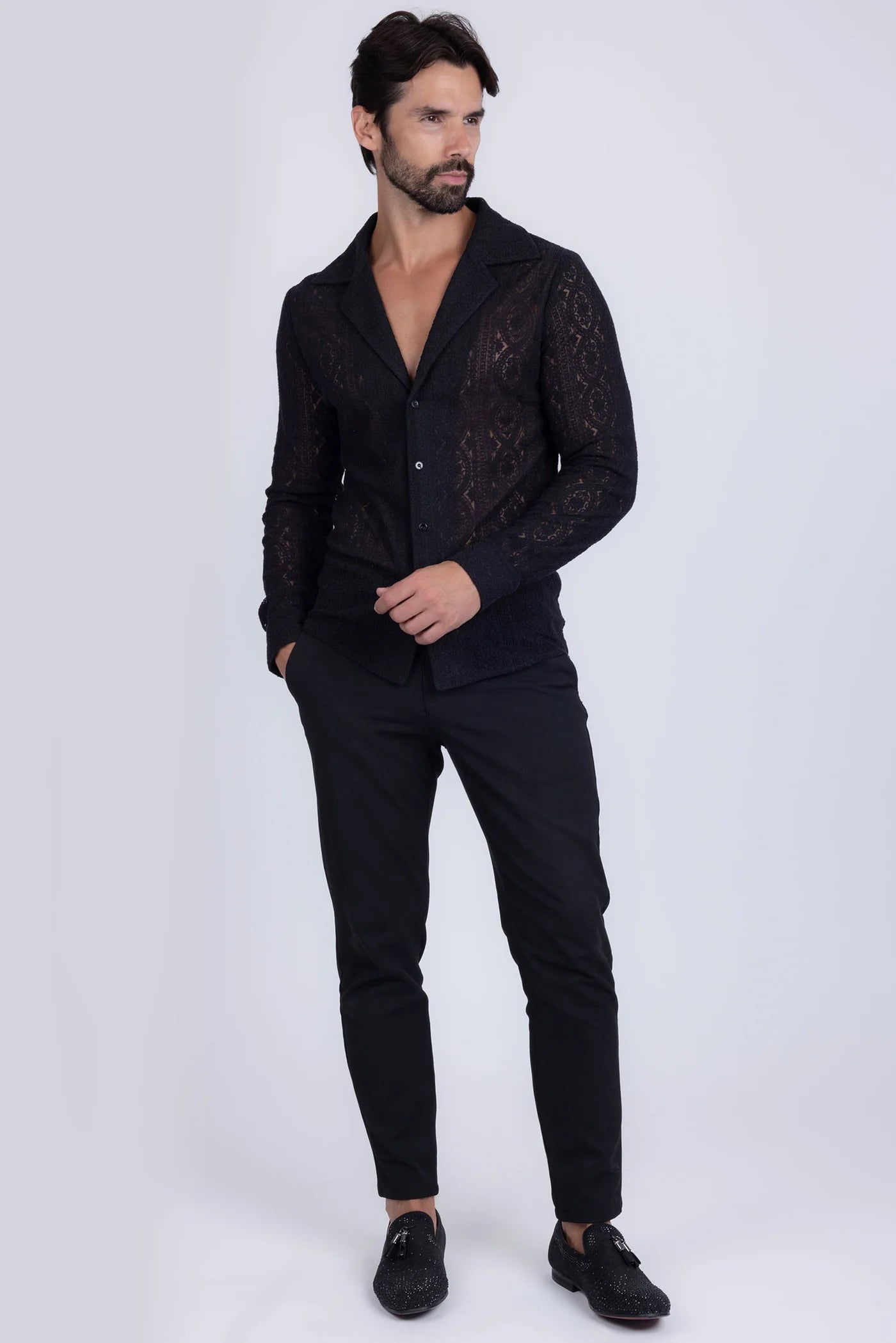 Janeiro Embroidered Long Sleeve Shirt Black