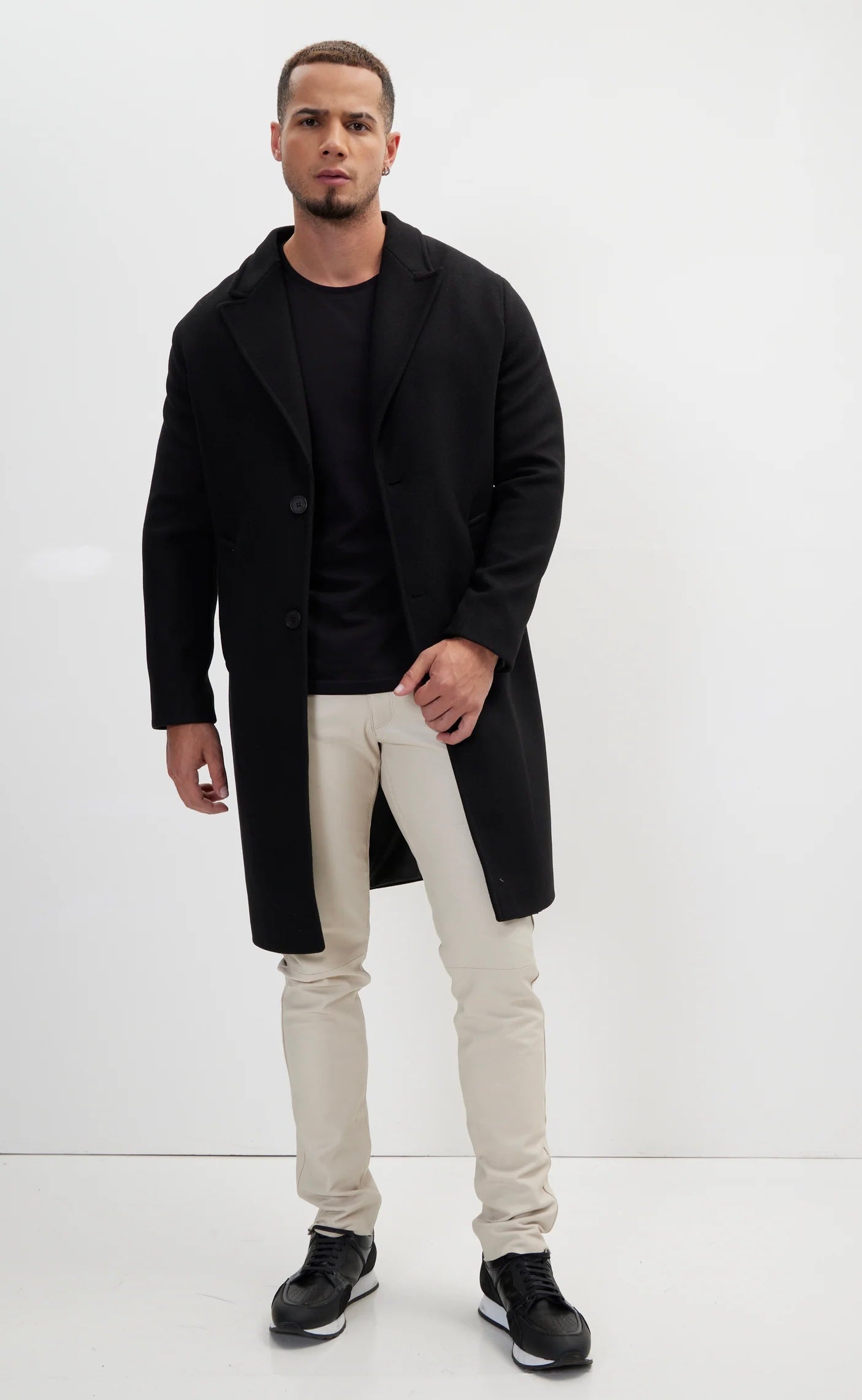 Pea Coat With Notch Lapel Black