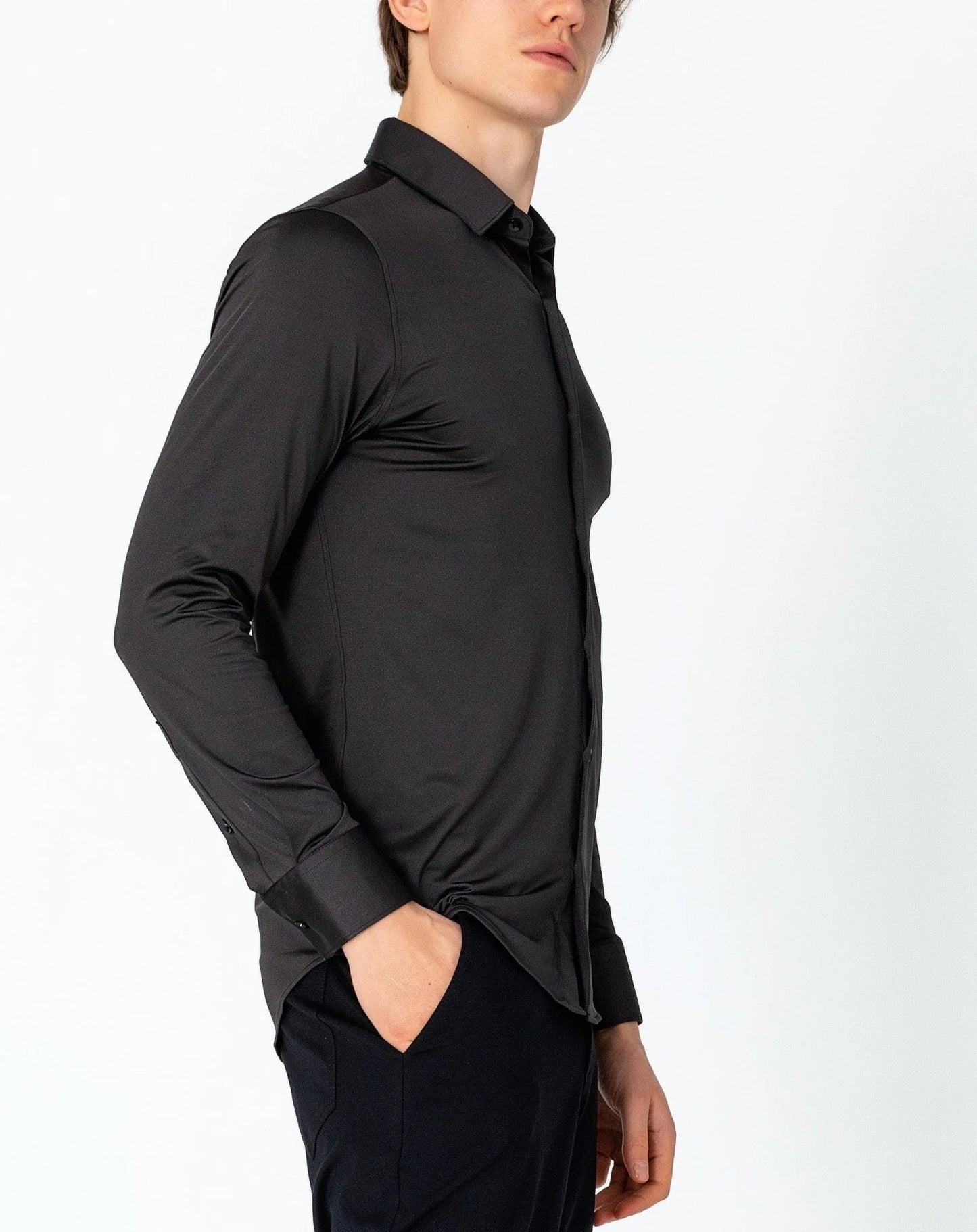 Wrinkle Free Tapered Travel Dress Shirt - Black