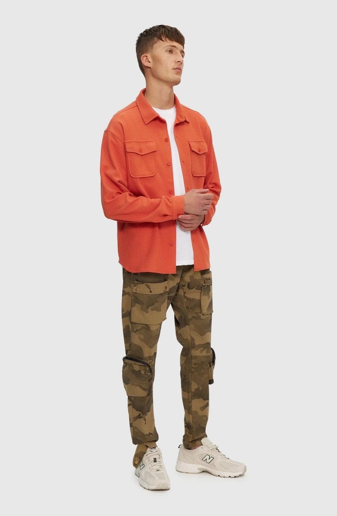 Thermal Button Down Shirt Orange