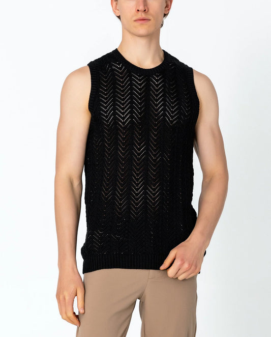 Sleeve Knitted Tank Black