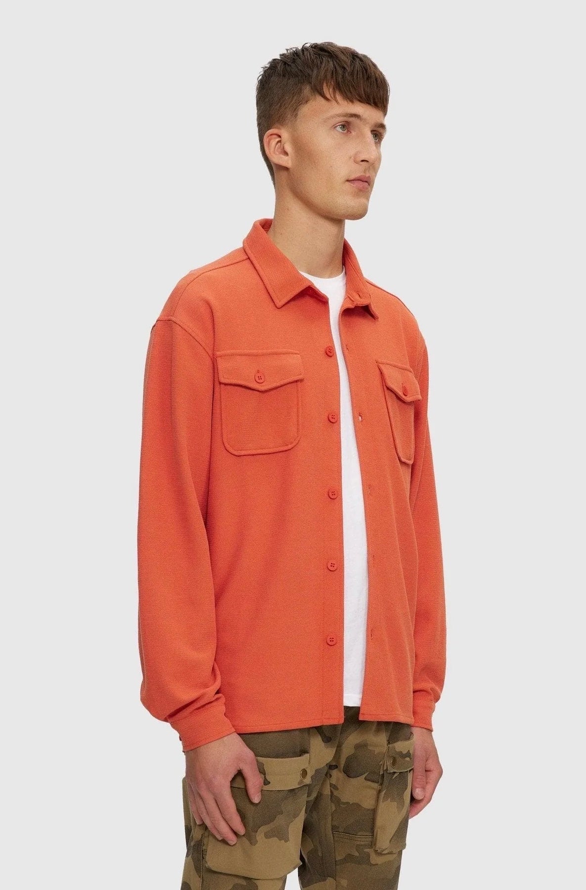 Thermal Button Down Shirt Orange