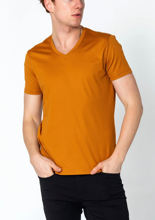 V-Neck Fitted T-Shirt Mustard