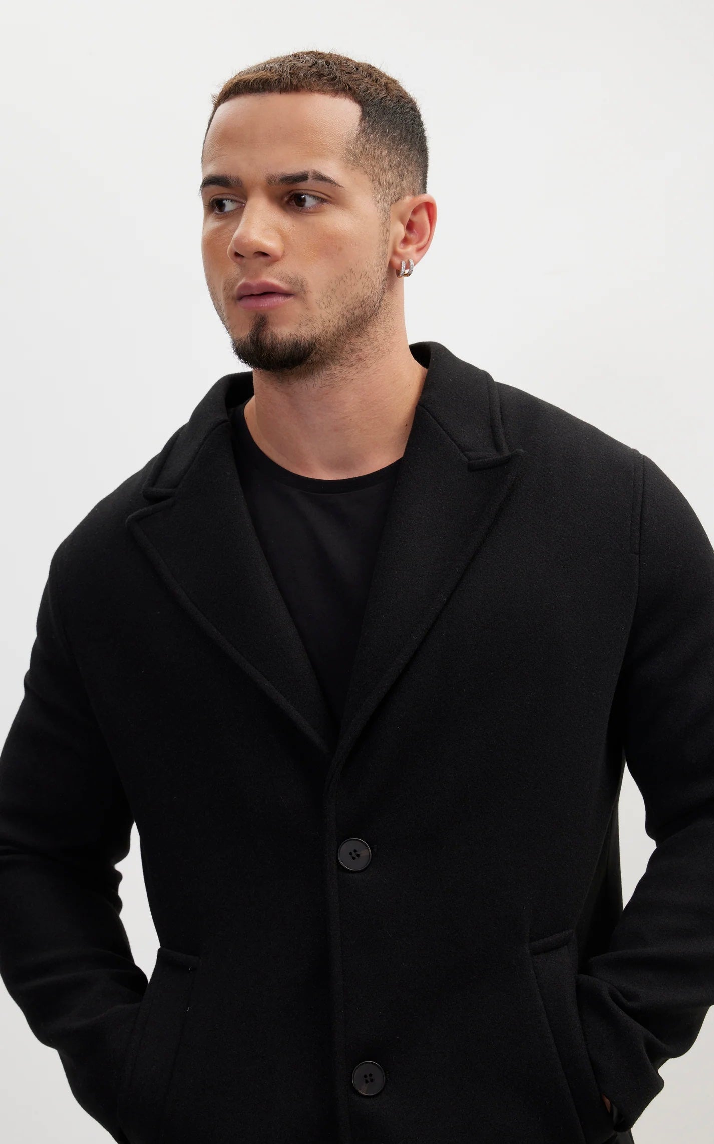 Pea Coat With Notch Lapel Black