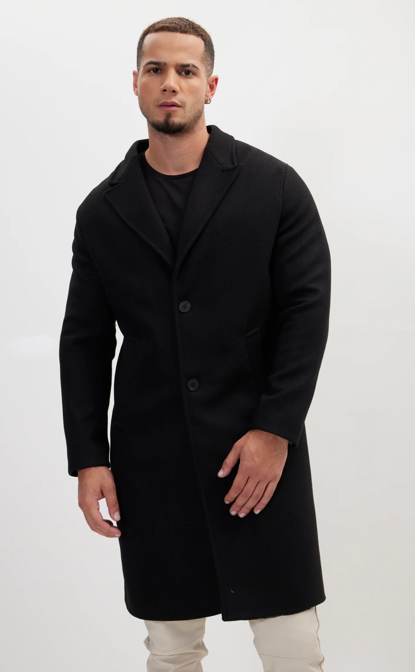 Pea Coat With Notch Lapel Black