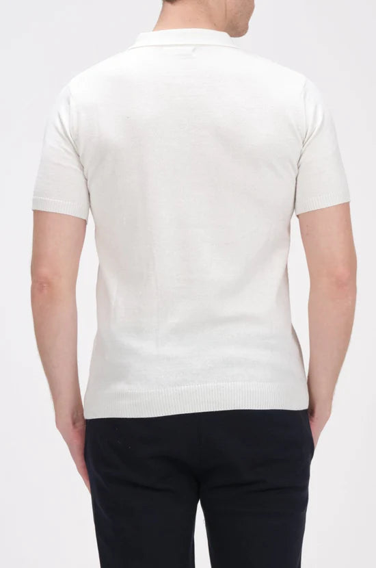 Zipper Knitted Polo Tee - White