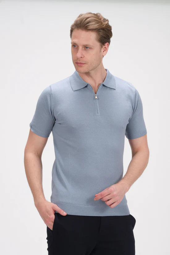 Zipper Knitted Polo Tee - Hawaii