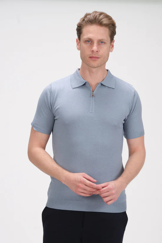 Zipper Knitted Polo Tee - Hawaii