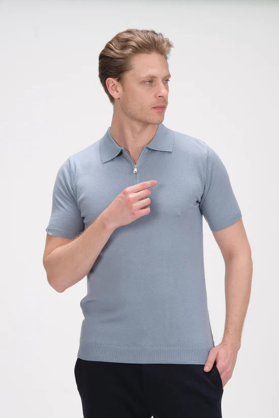 Zipper Knitted Polo Tee - Hawaii