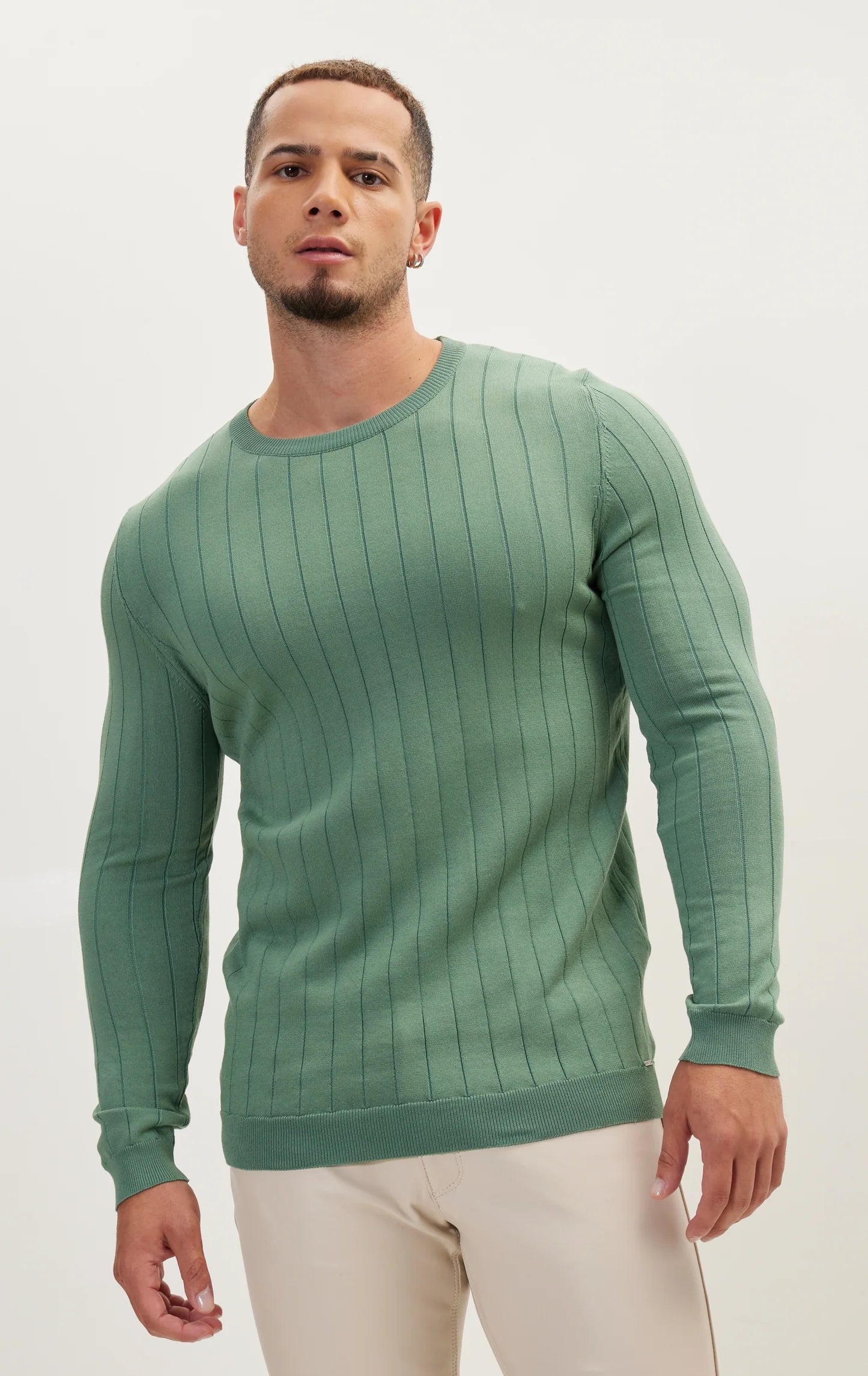 Slip-Stitch Crew neck long sleeve sweater - Green