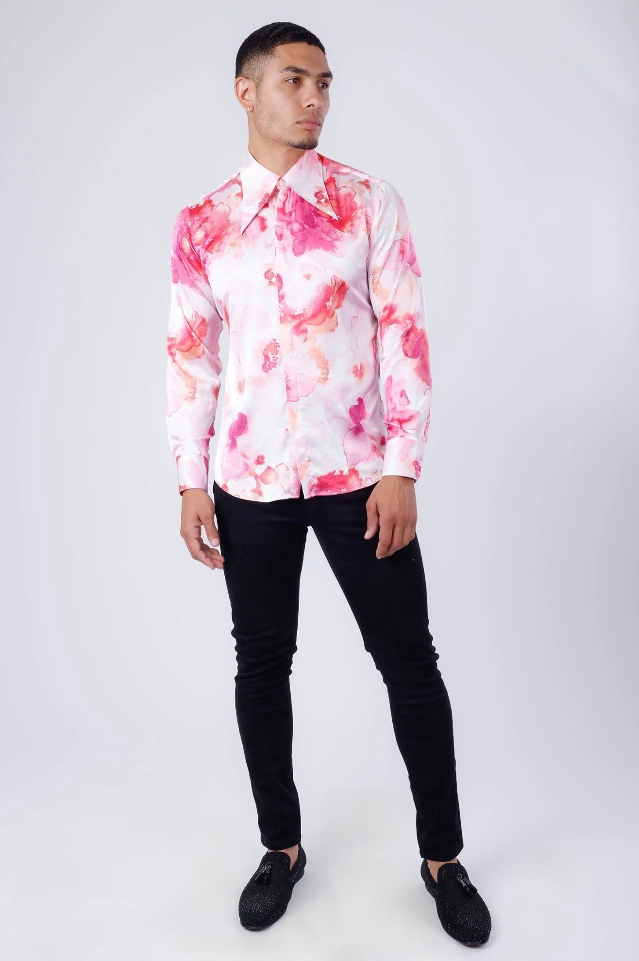 Slinspear Floral Long Sleeve Shirt Pink
