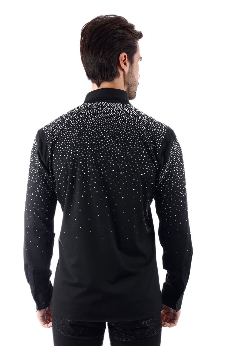 Rhinestone Button Down Shirt Black/Silver