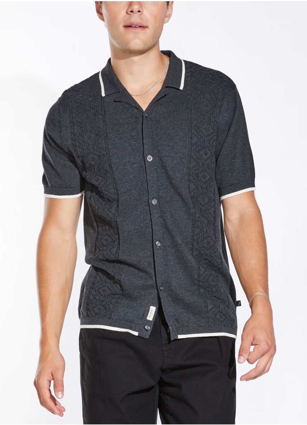 Full Placket Sweater Resort Shirt Charcoal