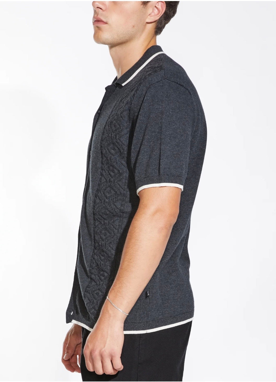 Full Placket Sweater Resort Shirt Charcoal
