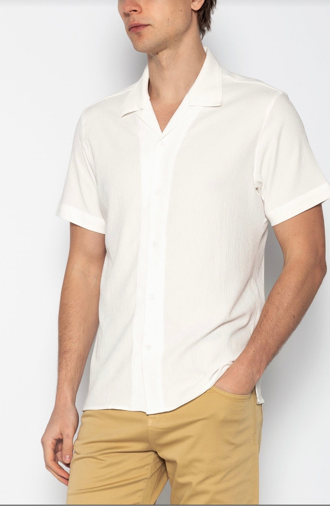 Lightweight Solid Camp Shirt Off White