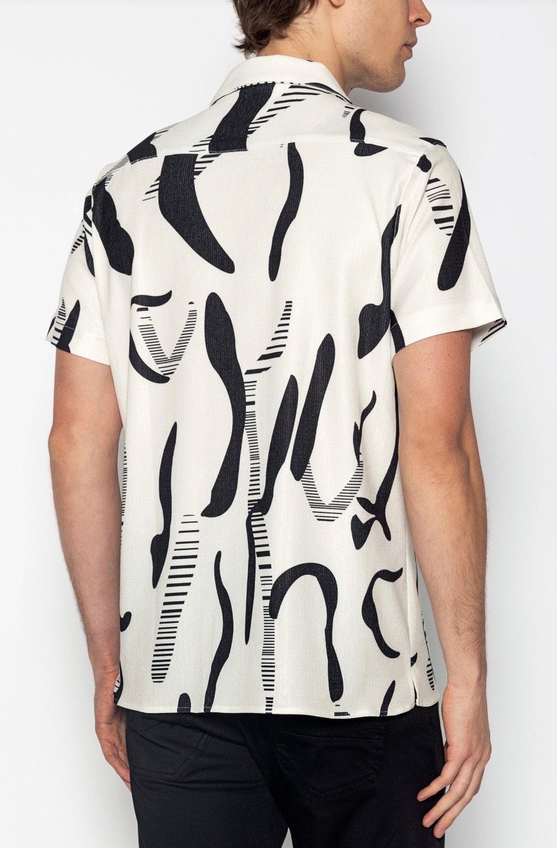 Allover Pattern Collar Shirt Black White