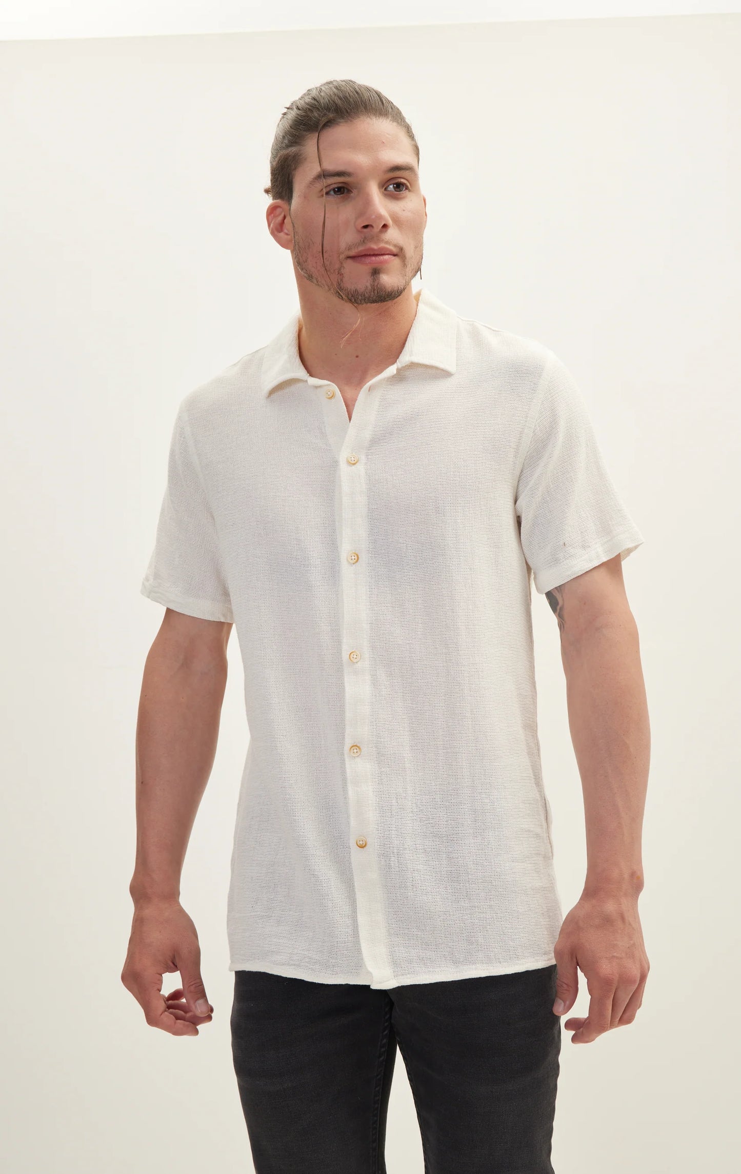 Knit Button Down Shirt Off White