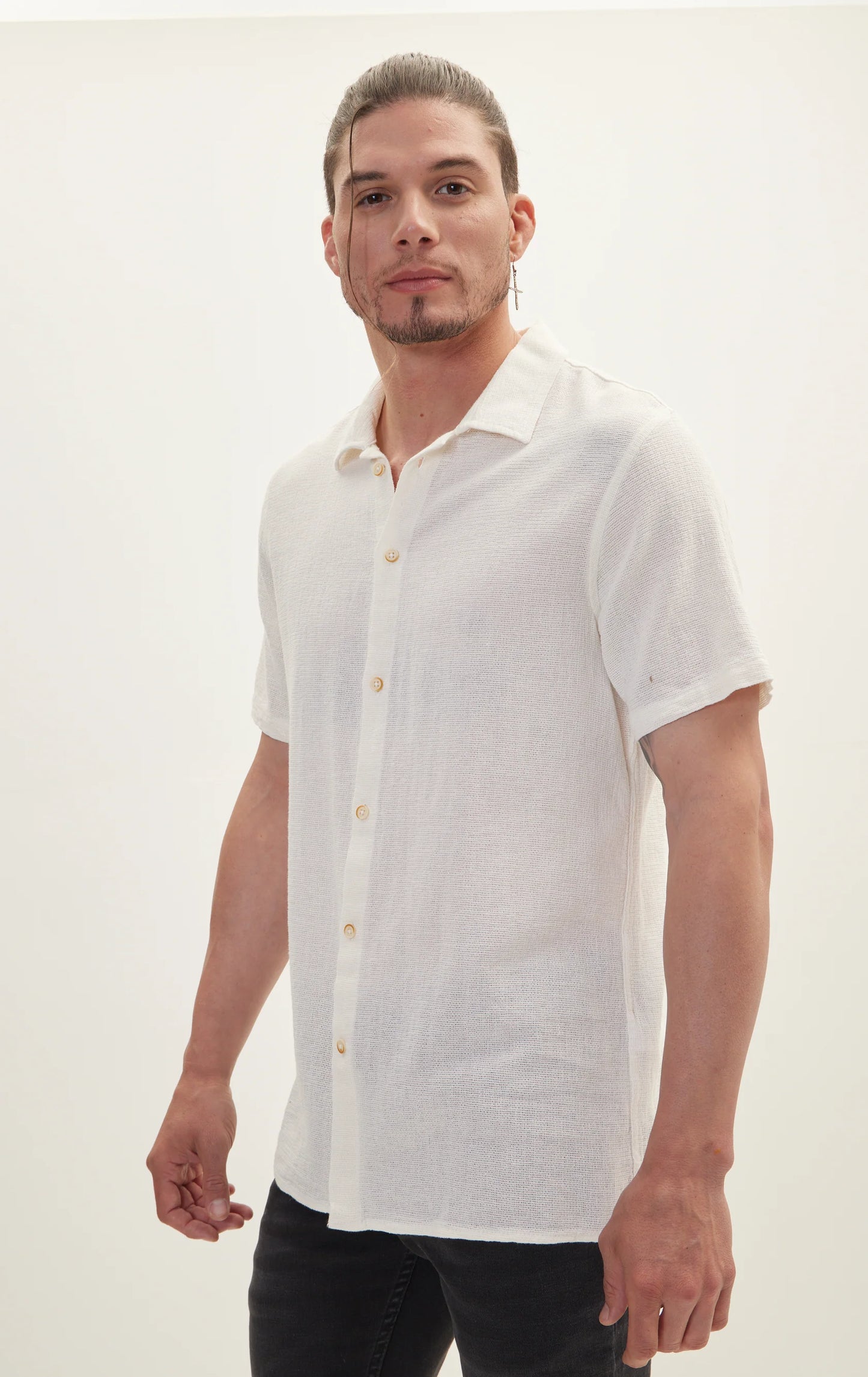 Knit Button Down Shirt Off White