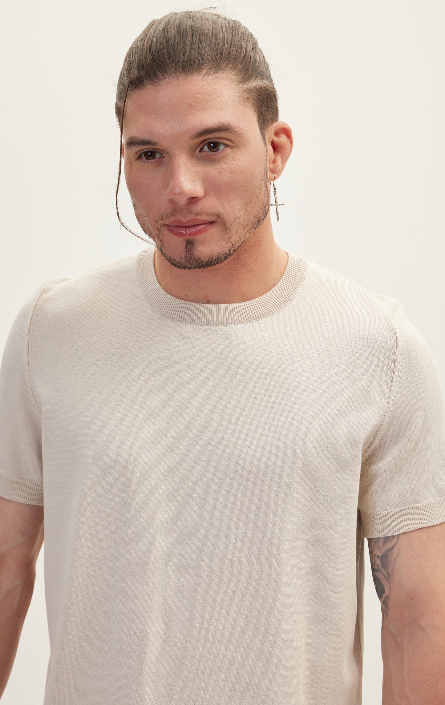 Knitted Crew Kneck T-shirt | Beige