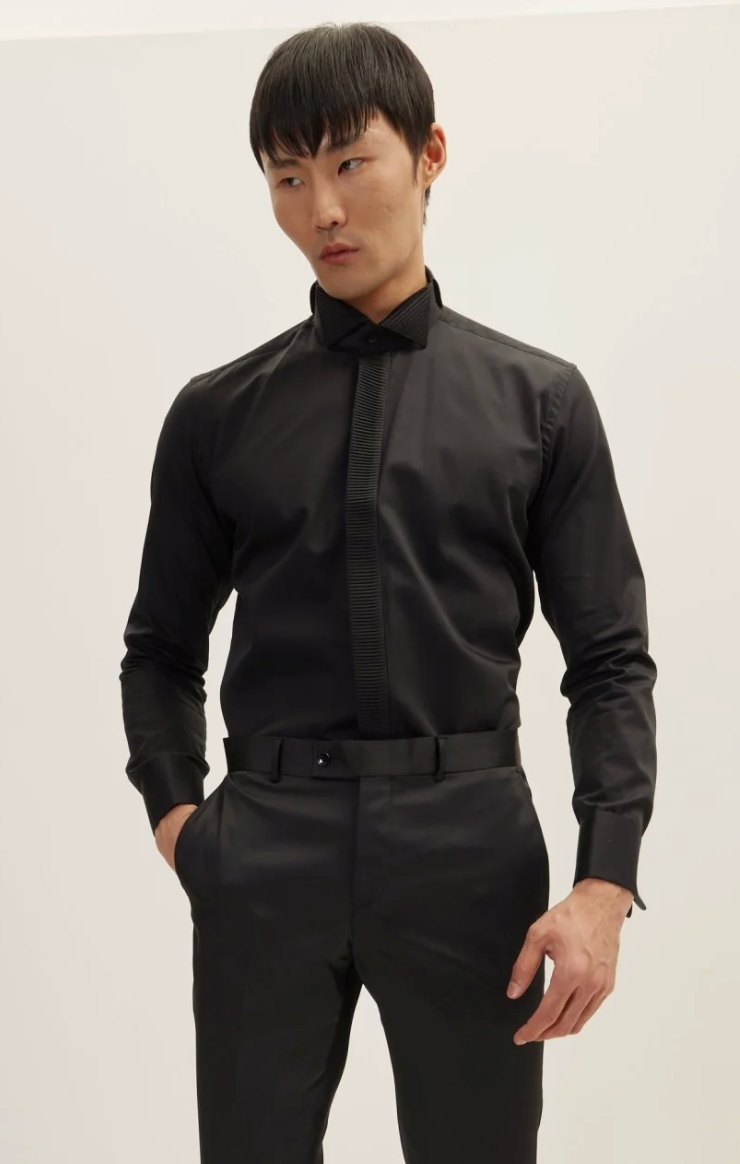 Placket Pleated Tuxedo Shirt