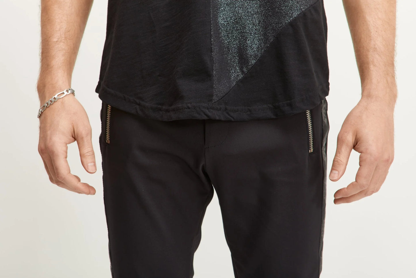Skinny Fit Zipper Track Pants Black