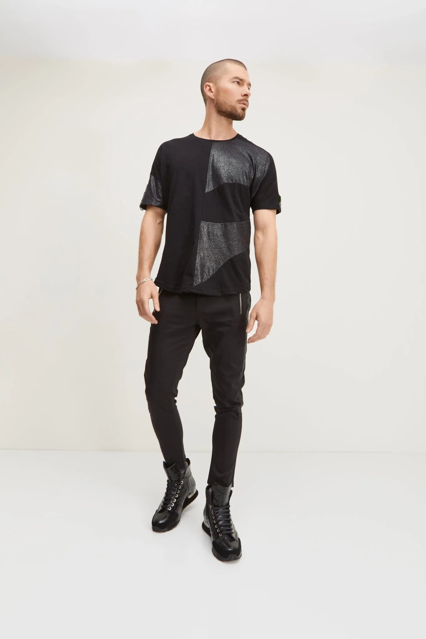 Skinny Fit Zipper Track Pants Black