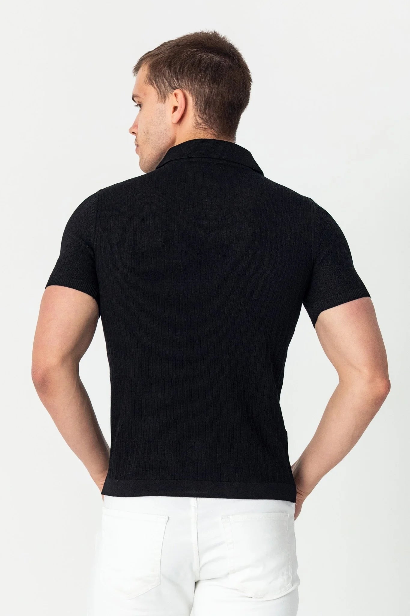 Short Sleeve Textured Polo Shirt Black