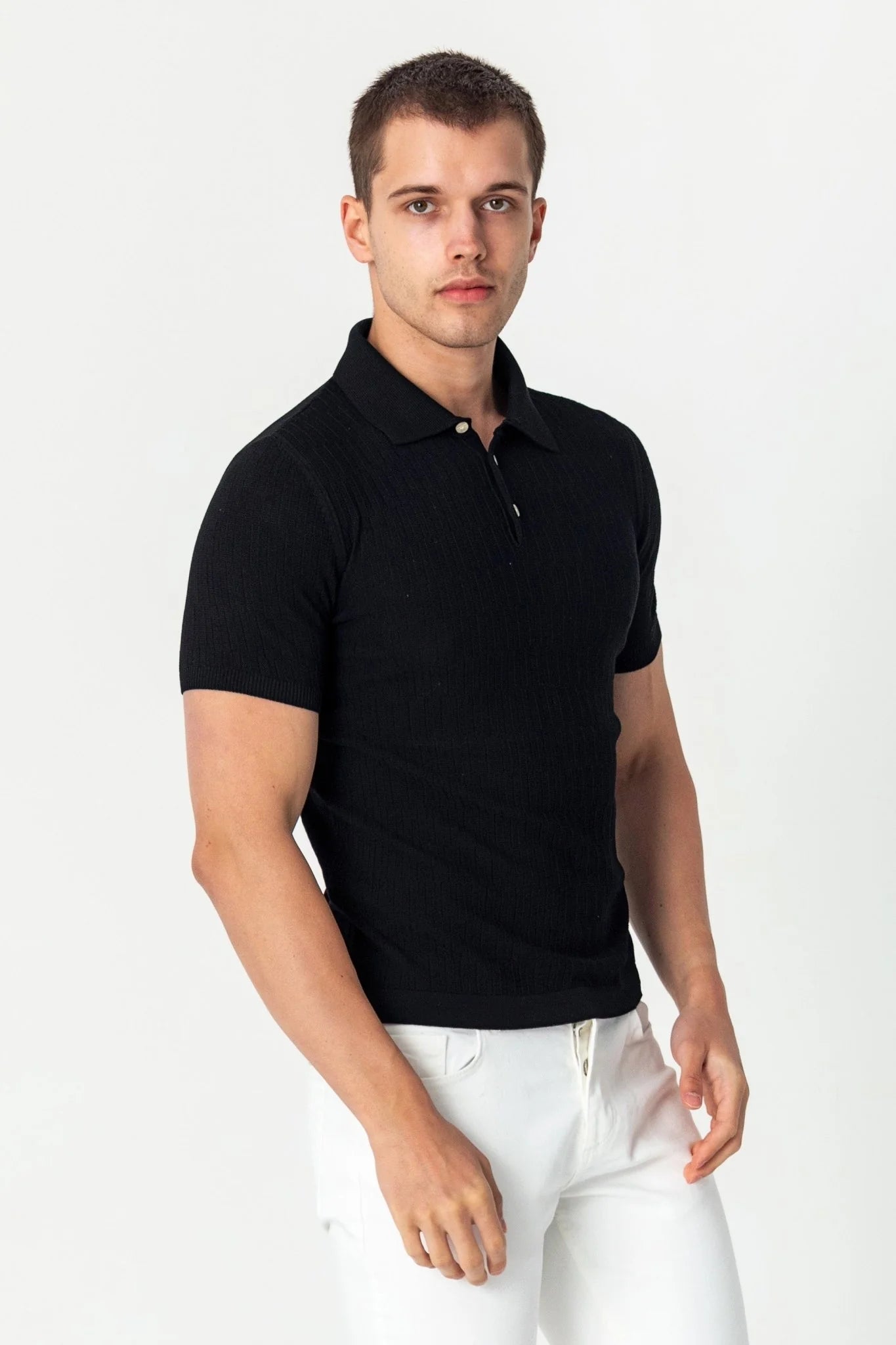 Short Sleeve Textured Polo Shirt Black