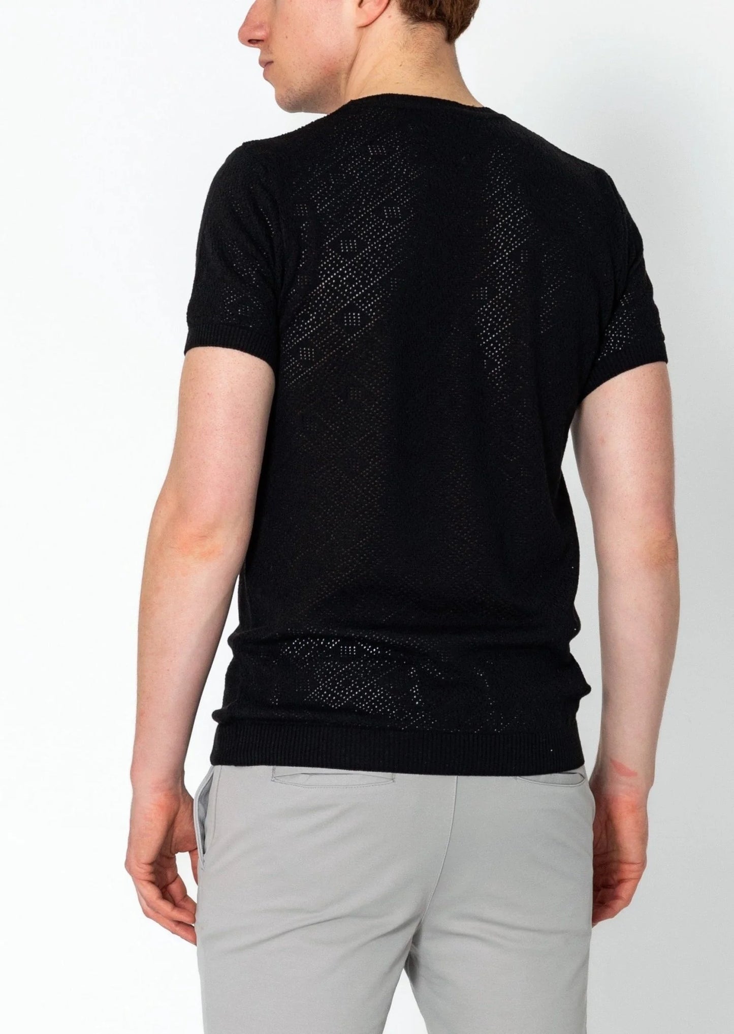 Geometric Crochet Knit Top Black