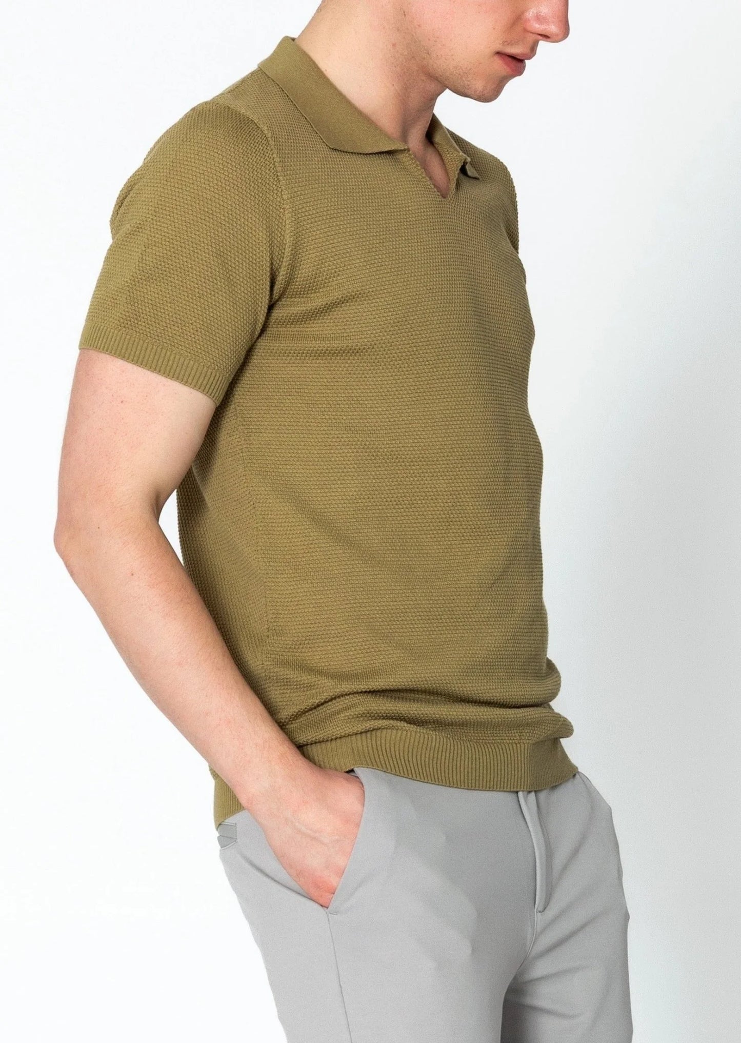 Jersey Knit V-neck Polo - Light Green