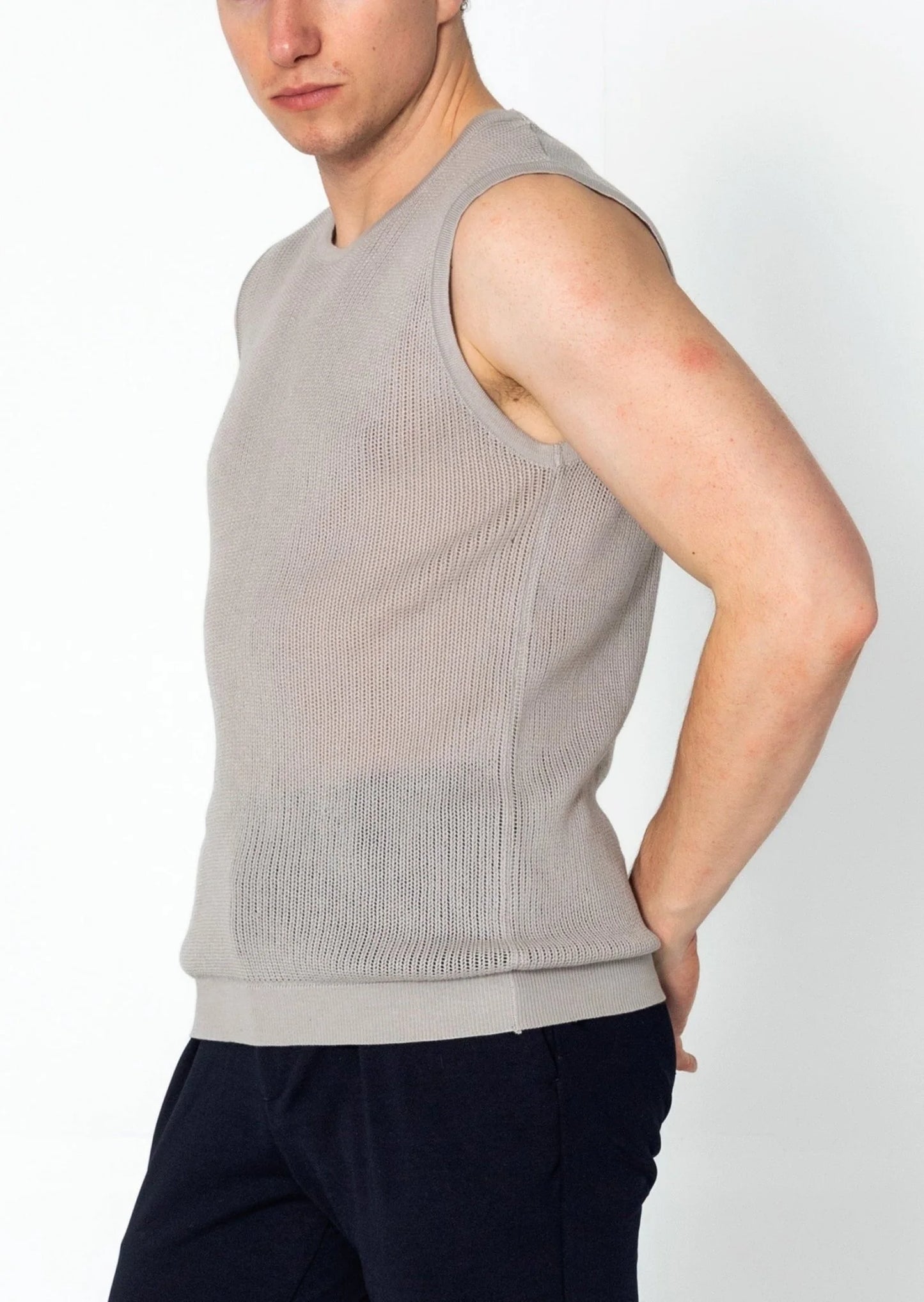 Crew Neck Mesh Tank Top Grey