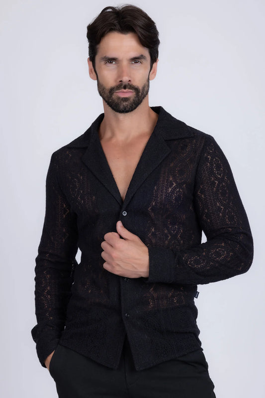 Janeiro Embroidered Long Sleeve Shirt Black