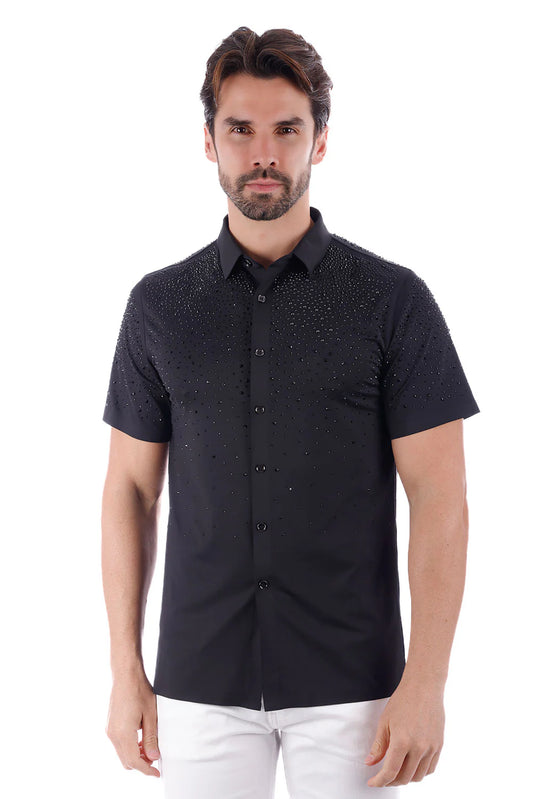 Edgy Bandwagon Short Sleeve Shirts Black/Black