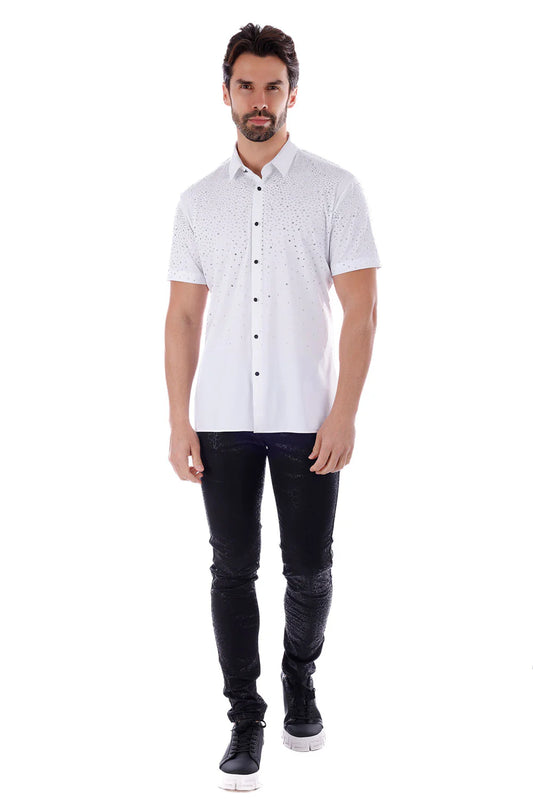 Edgy Bandwagon short Sleeve Shirts White Silver