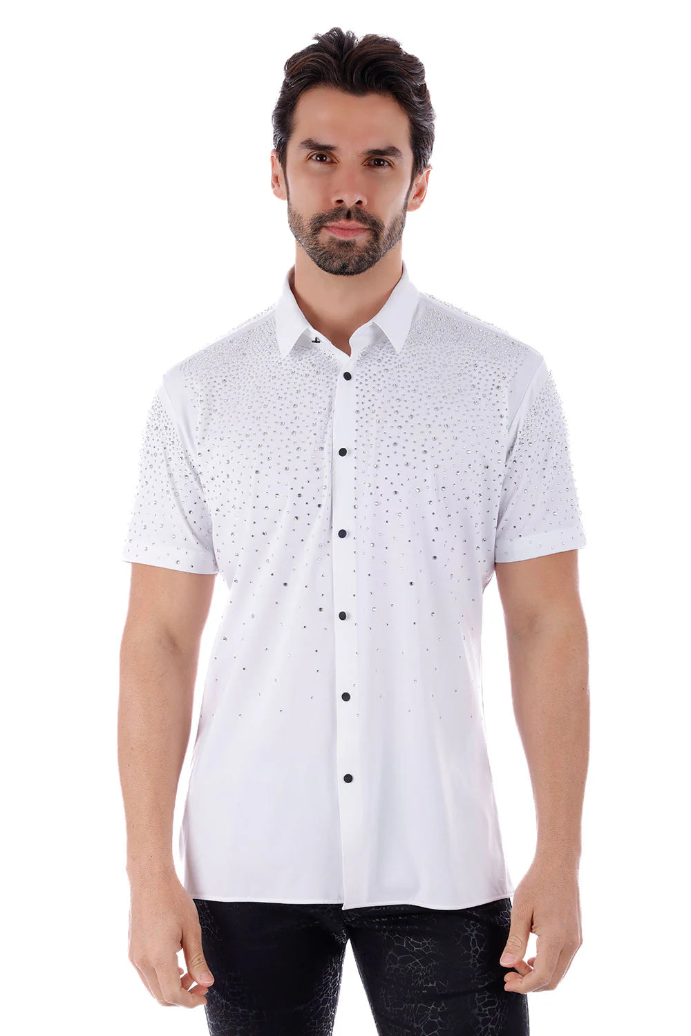 Edgy Bandwagon short Sleeve Shirts White Silver