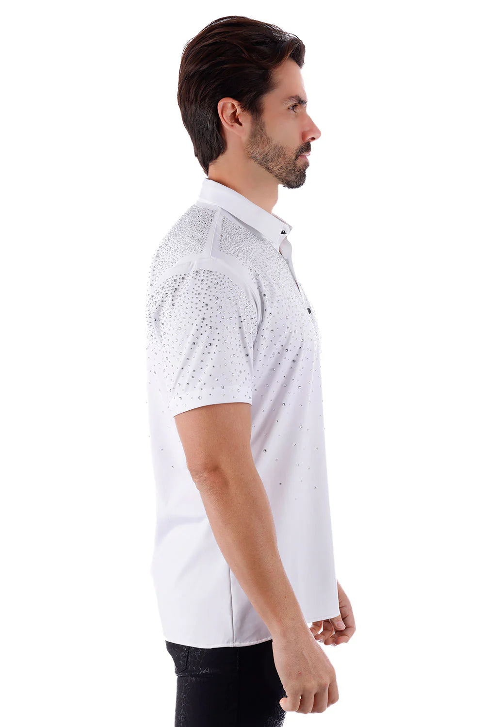 Edgy Bandwagon short Sleeve Shirts White Silver