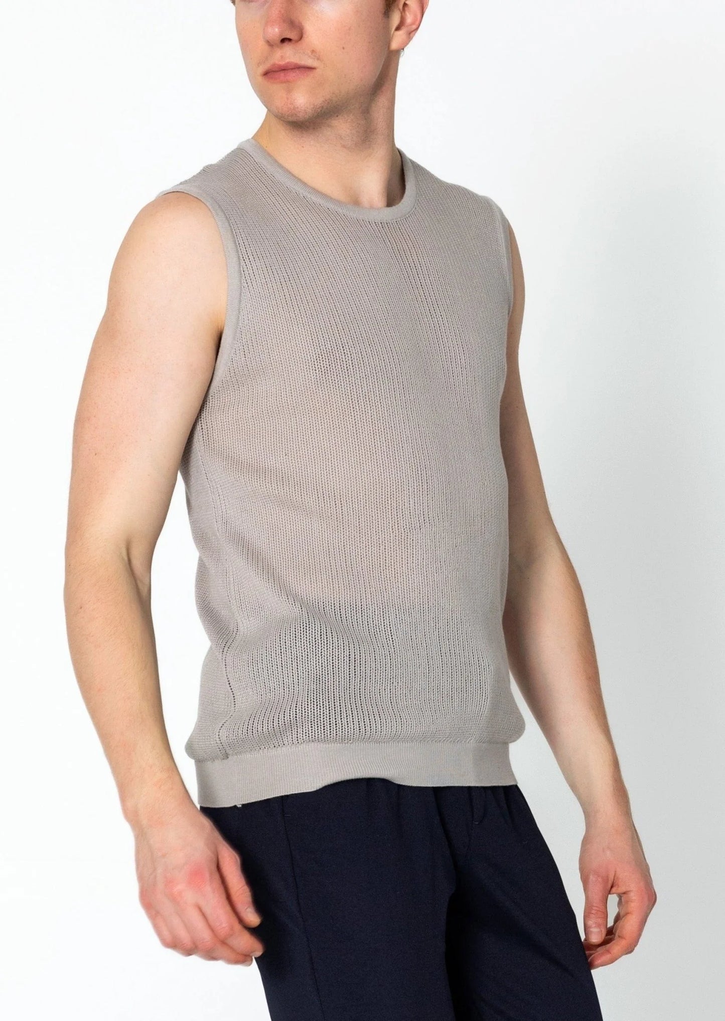 Crew Neck Mesh Tank Top Grey