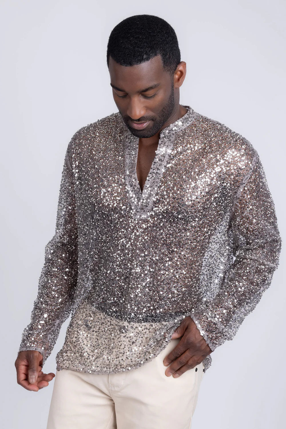 Chella Sequin Long Sleeve Beige