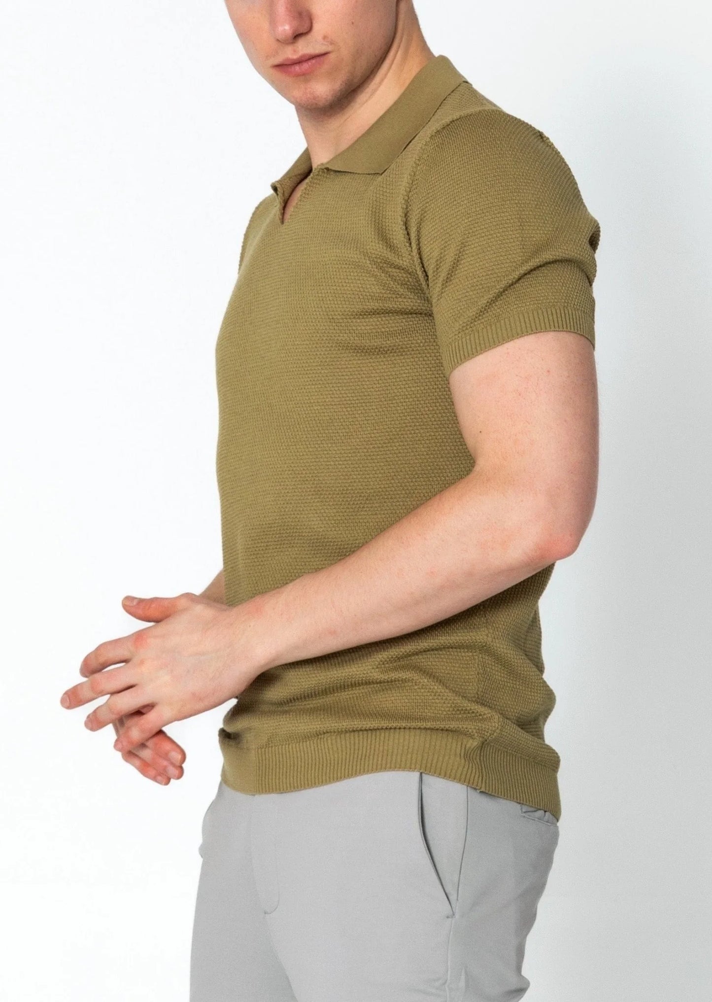 Jersey Knit V-neck Polo - Light Green