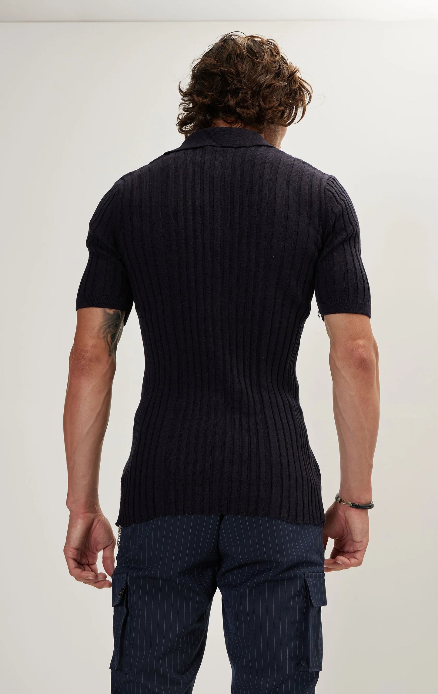 Knitted Ribbed Polo | Navy