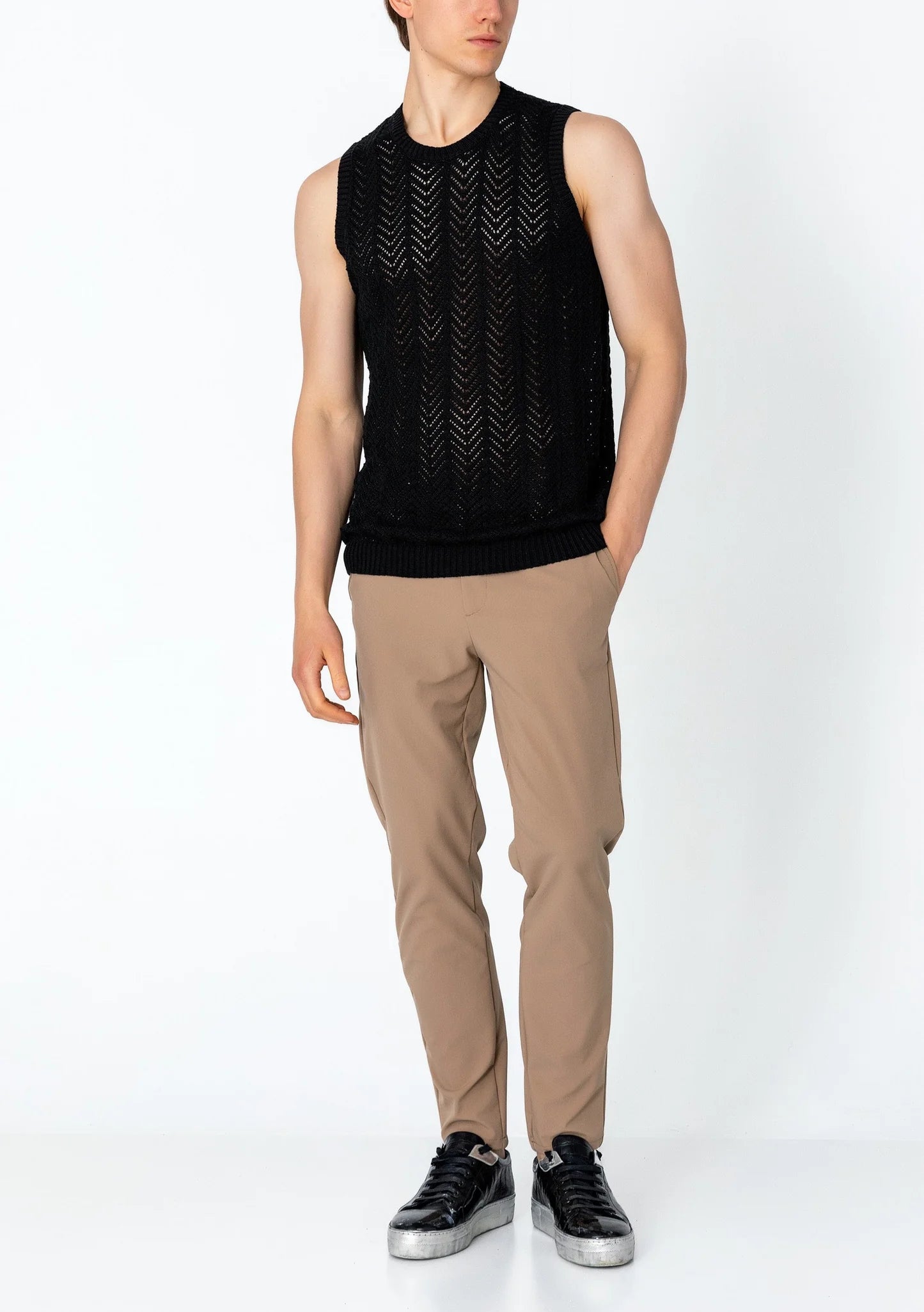 Sleeve Knitted Tank Black