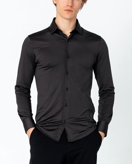 Wrinkle Free Tapered Travel Dress Shirt - Black