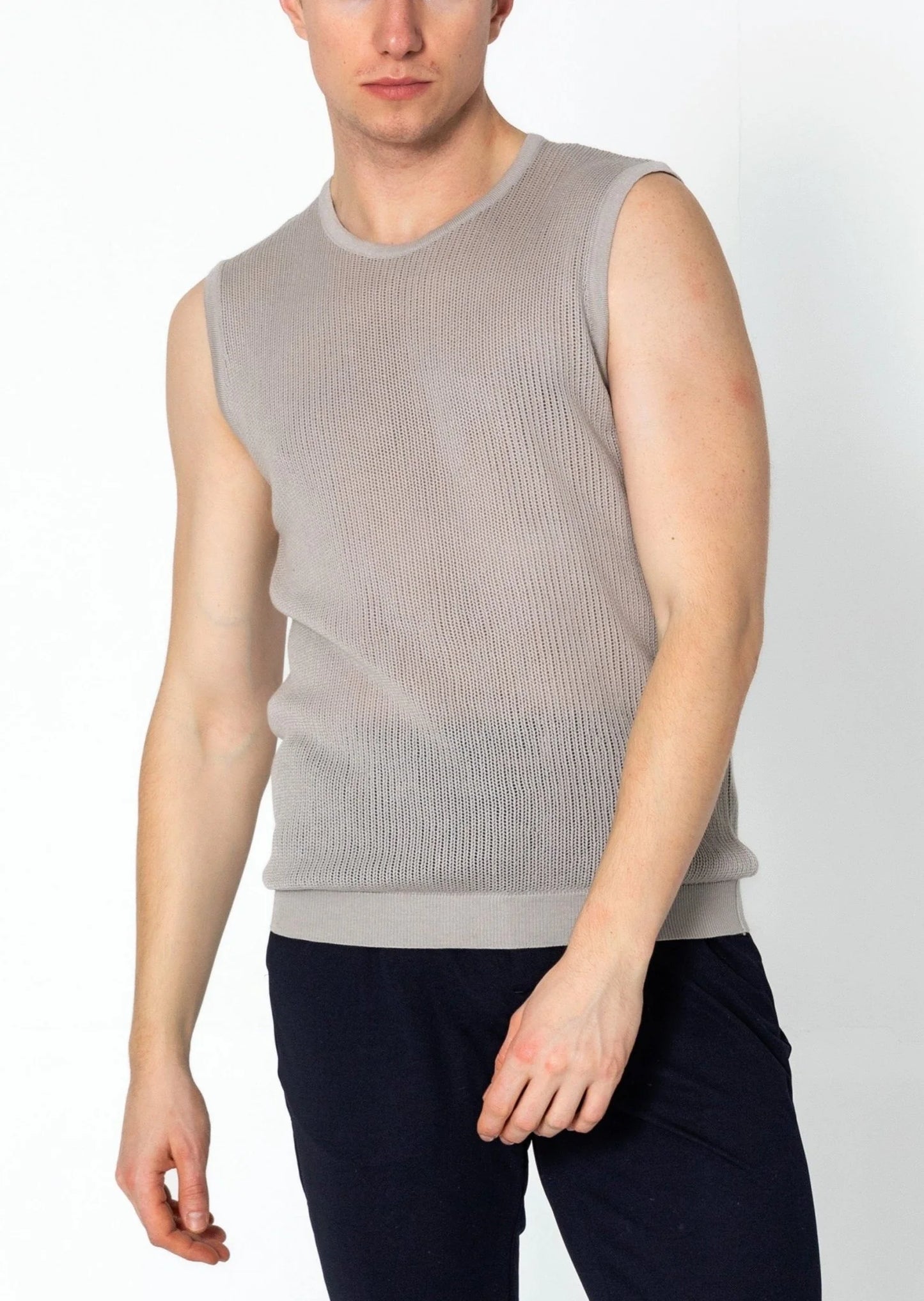 Crew Neck Mesh Tank Top Grey